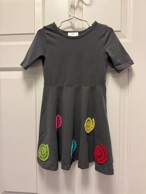 Hanna Andersson Gray Dress with Colorful Swirl Appliqués